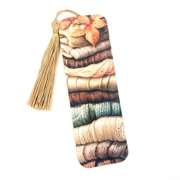 fall theme sweater weather bookmark with tassel