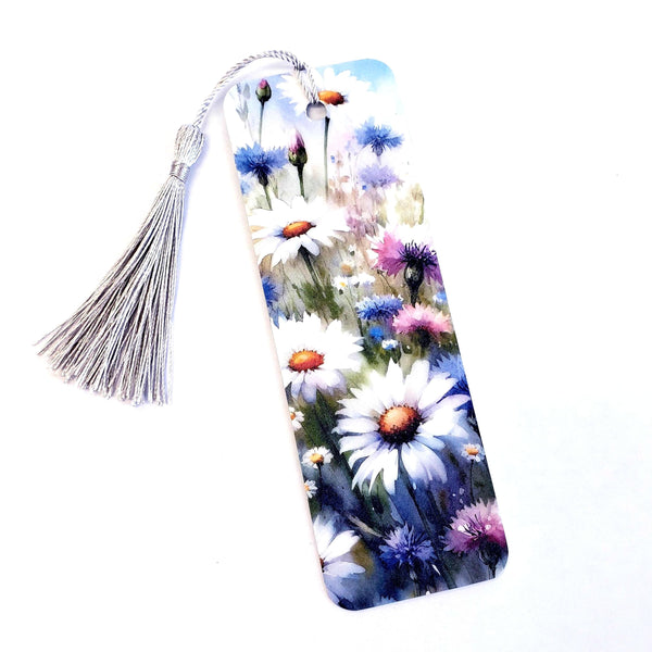 Wildflower Daisy Bookmark with tassel, double-sided