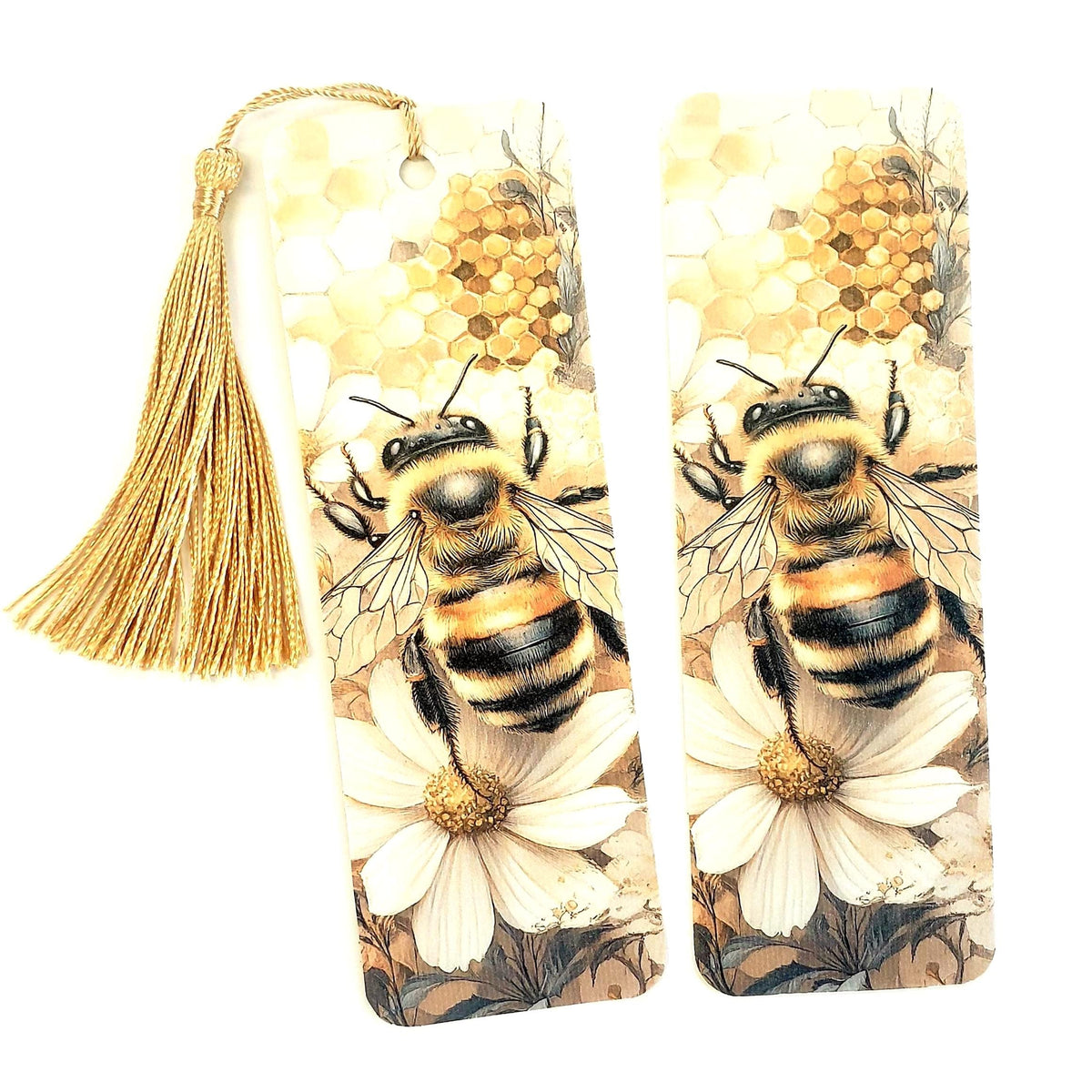 Honeybee Bookmark with tassel, double-sided
