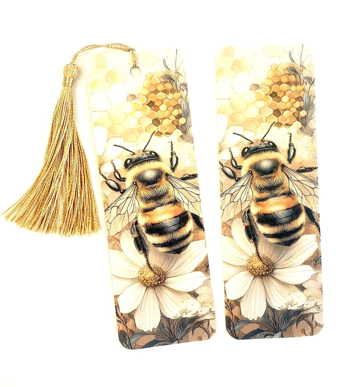 Honeybee Bookmark with tassel, double-sided