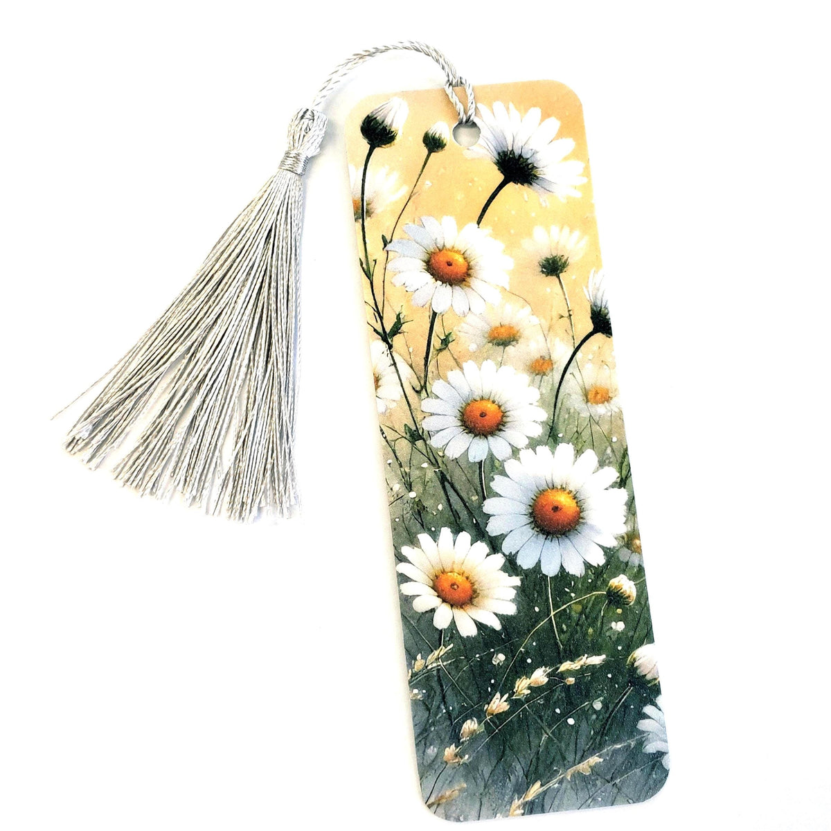 Daisy Bookmark with tassel, double-sided