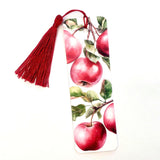 Red apples bookmark with tassel. Double sided printed bookmark.