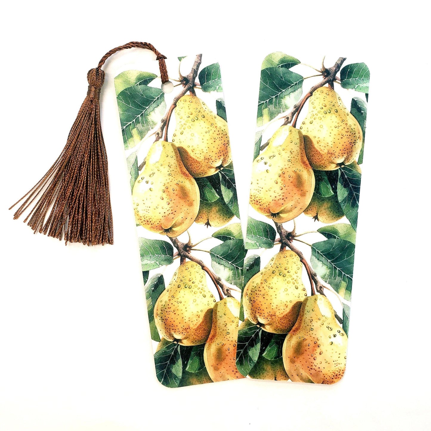 Pear Tree Branch Printed Bookmark with tassel, double-sided