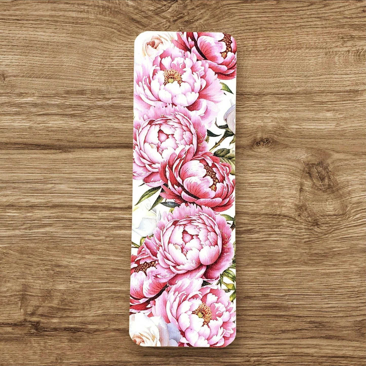 Peony Flowers Bookmark with tassel, double-sided