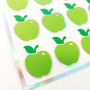 Green Apple Stickers, set of 30 small peel and stick apple vinyl decals for teachers, journals, recipe cards and envelopes.