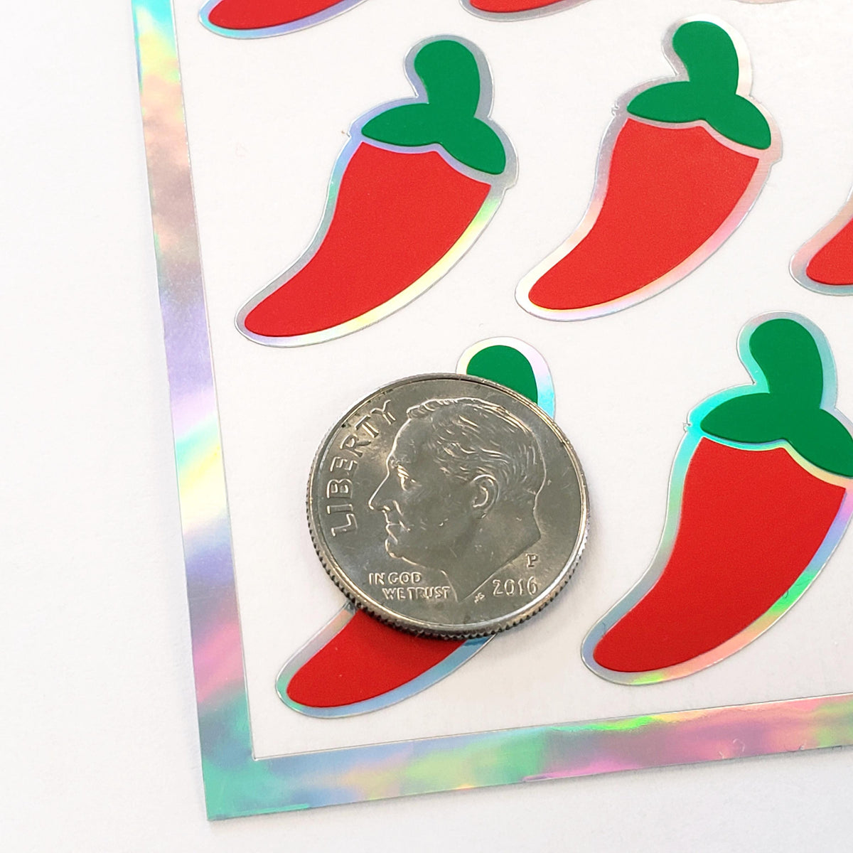 Hot Pepper Stickers, set of 36 peel and stick red and green chili pepper vinyl decal stickers for spicy food labels, menus and recipe cards.
