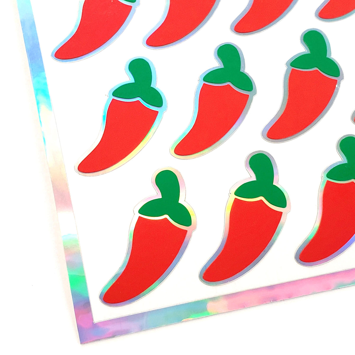 Hot Pepper Stickers, set of 36 peel and stick red and green chili pepper vinyl decal stickers for spicy food labels, menus and recipe cards.
