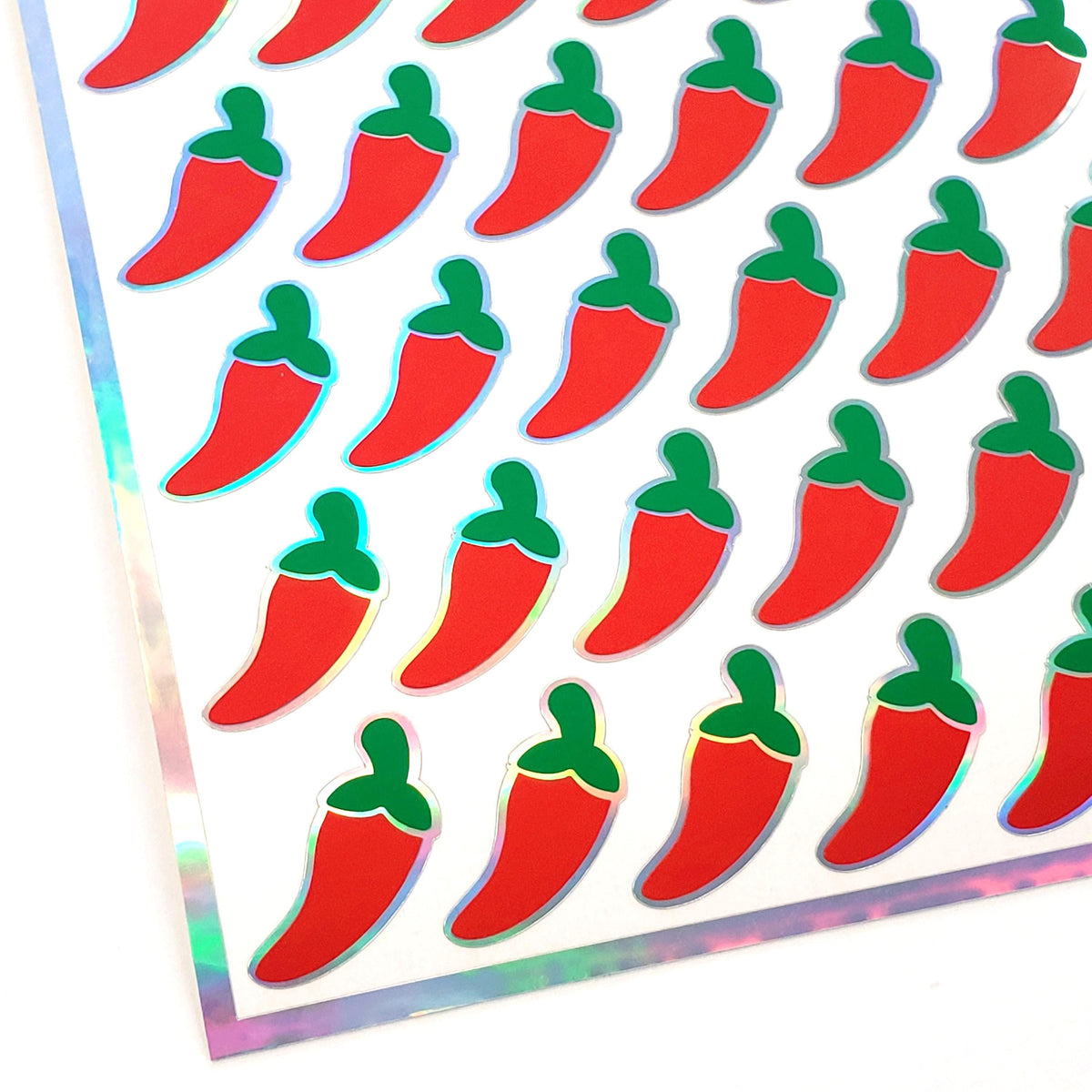 Hot Pepper Stickers, set of 36 peel and stick red and green chili pepper vinyl decal stickers for spicy food labels, menus and recipe cards.