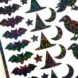 Halloween Themed Sticker Sheet – 62 Black Stickers of Bats, Witch Hats, Cats, Ravens, Stars & Moons, Peel and Stick spooky season decor