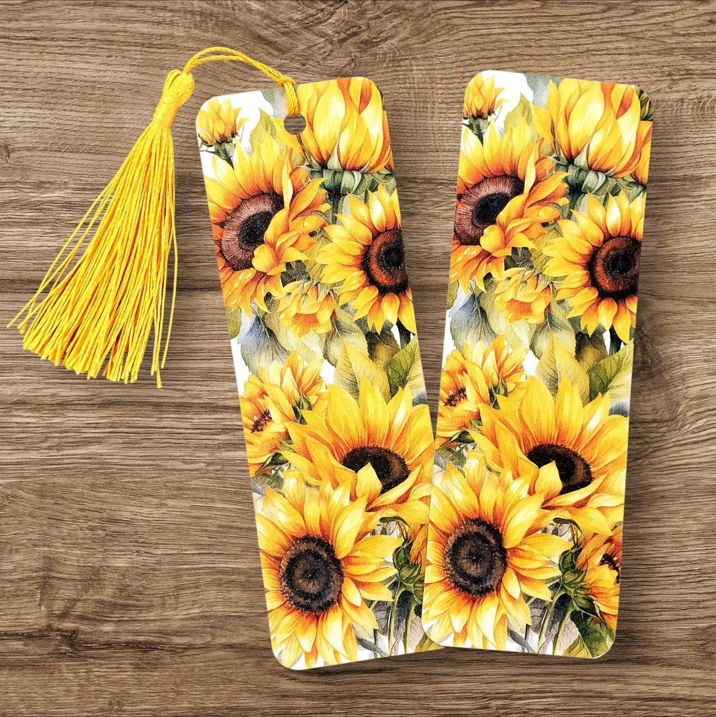 Sunflower Bookmark with tassel, double-sided
