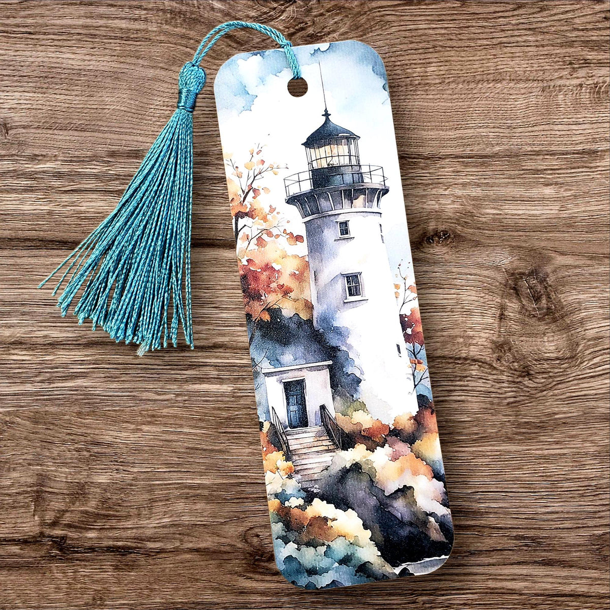 Lighthouse Bookmark with Tassel, double-sided
