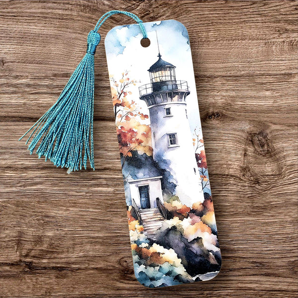 Lighthouse Bookmark with Tassel, double-sided