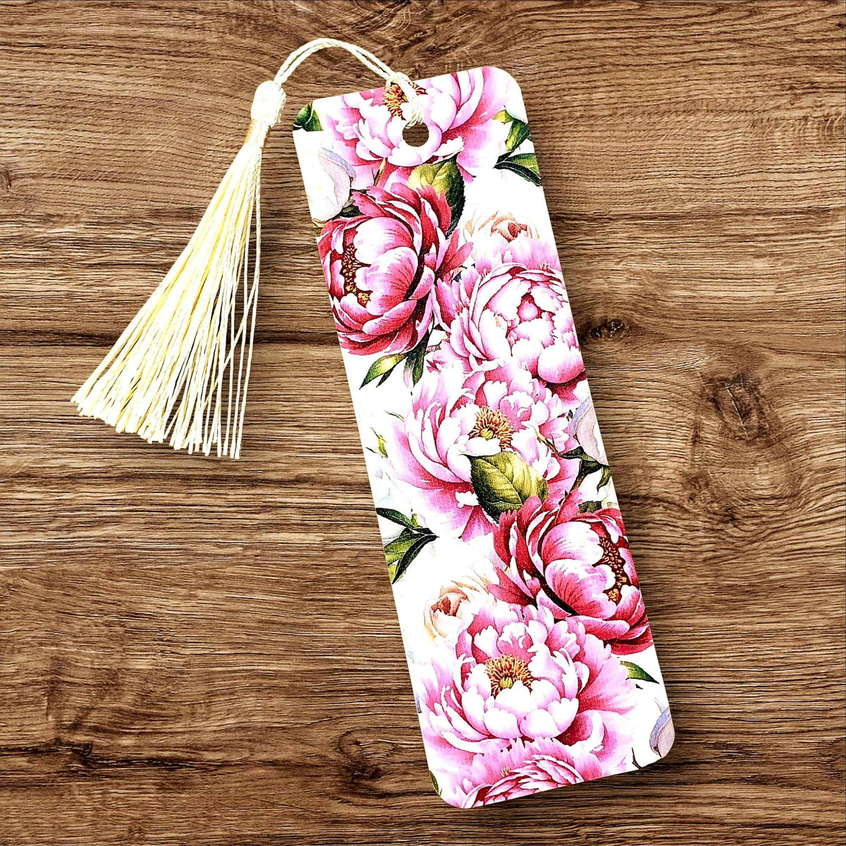 Peony Flowers Bookmark with tassel, double-sided