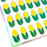 Corn Stickers, set of 40 peel and stick vegetable vinyl decal stickers for garden markers, recipe cards and scrapbook embellishments.