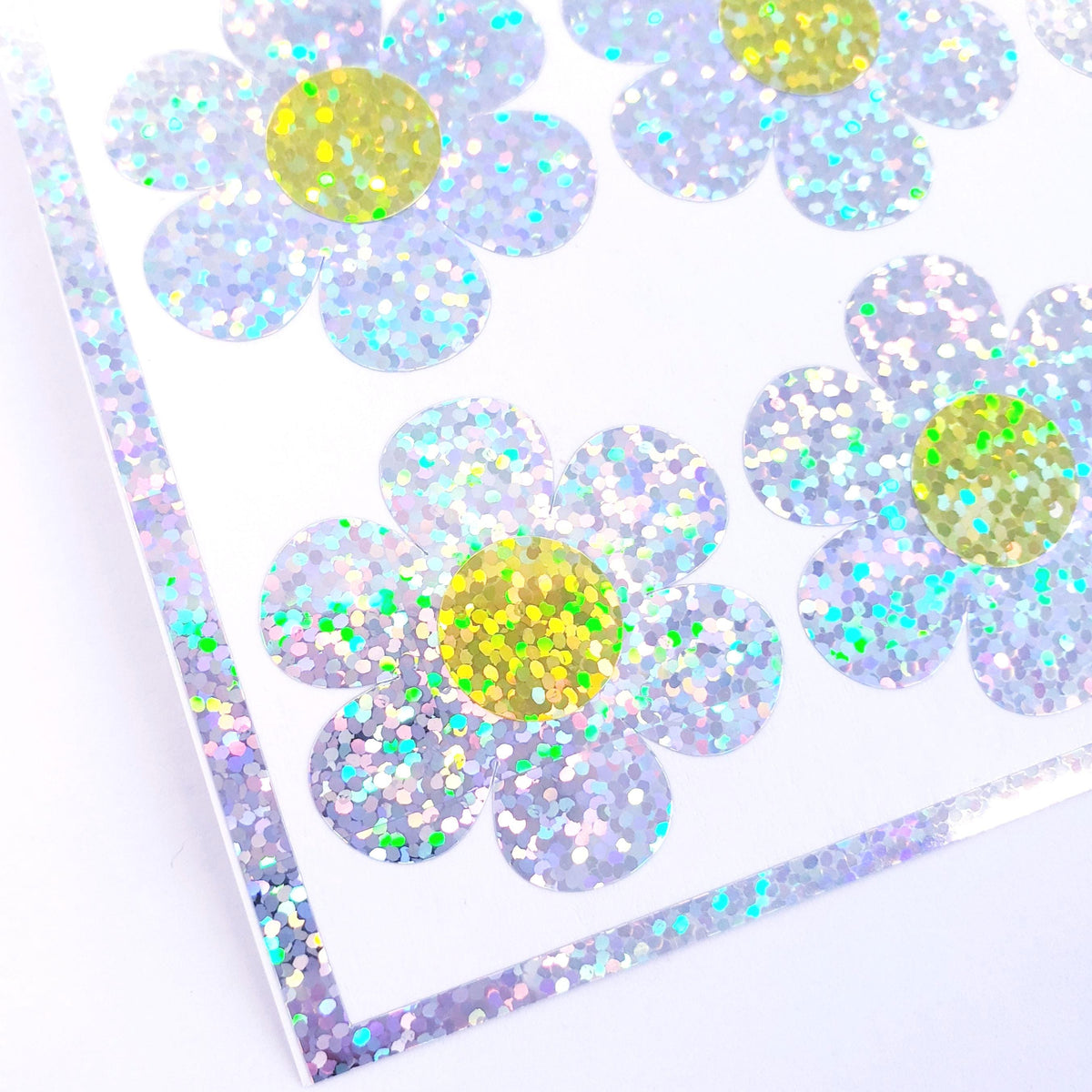 Daisy Flower Stickers, Set of 12 groovy retro flower vinyl stickers for journals, scrapbooks, envelopes, music festivals and notecards.