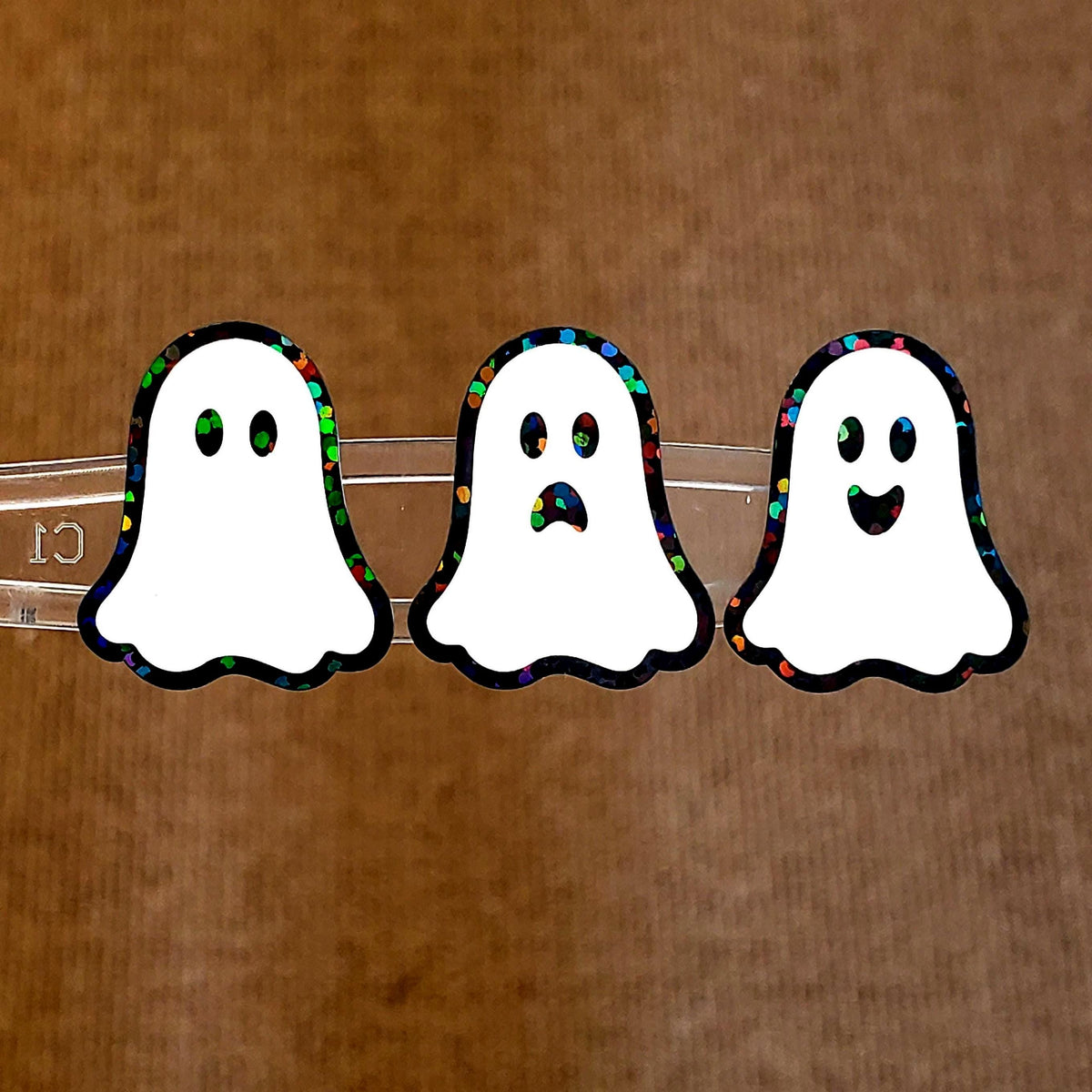 Ghost Sticker Set, set of 30 spooky sparkly whimsy goth stickers for Halloween decor, trick or treat bags, paper crafts and scrapbook pages.