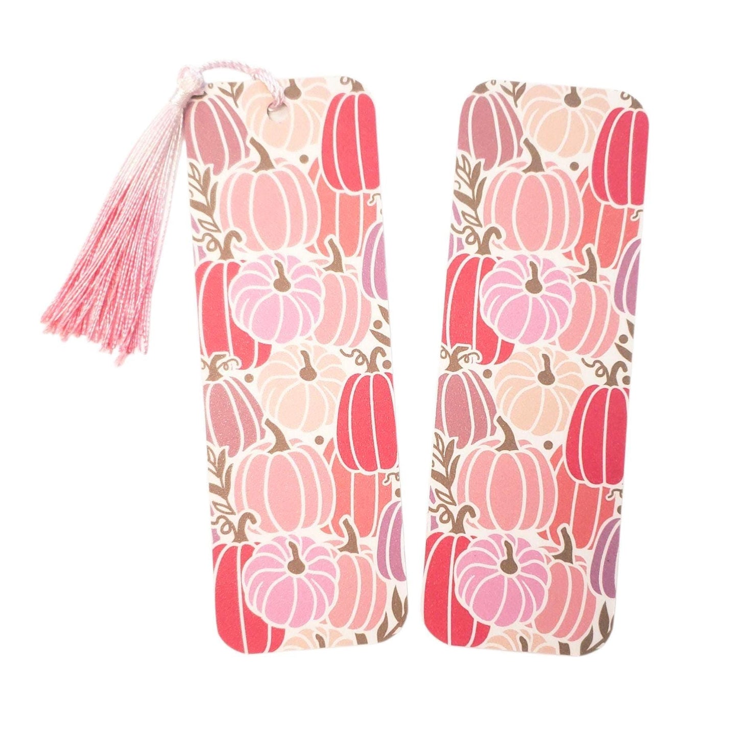 Pink Pumpkin Bookmark, double-sided full color printed and laminated bookmark