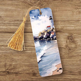 Lighthouse Beach Bookmark with tassel, double-sided