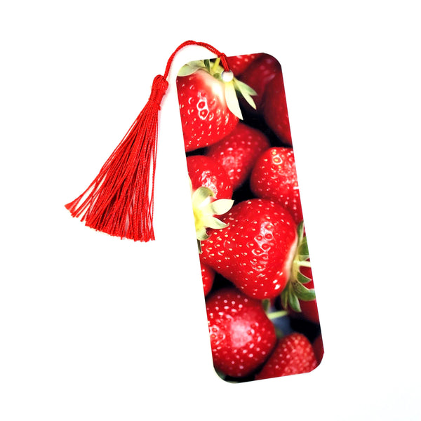 Strawberry Bookmark, double sided printed bookmark with tassel, gift for baker, summer fruit strawberry season, farmers market