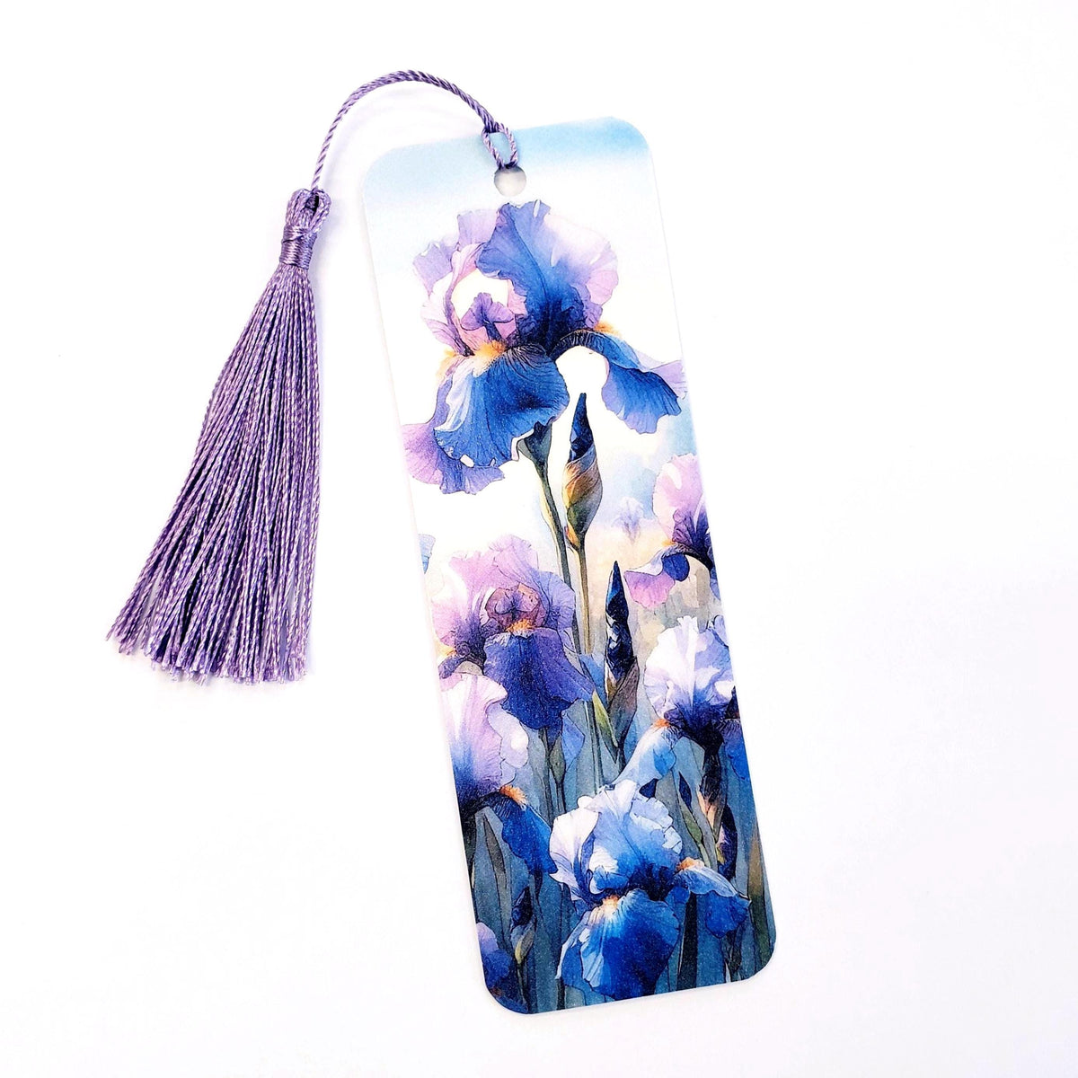 Purple Iris Flower Bookmark with tassel, double-sided