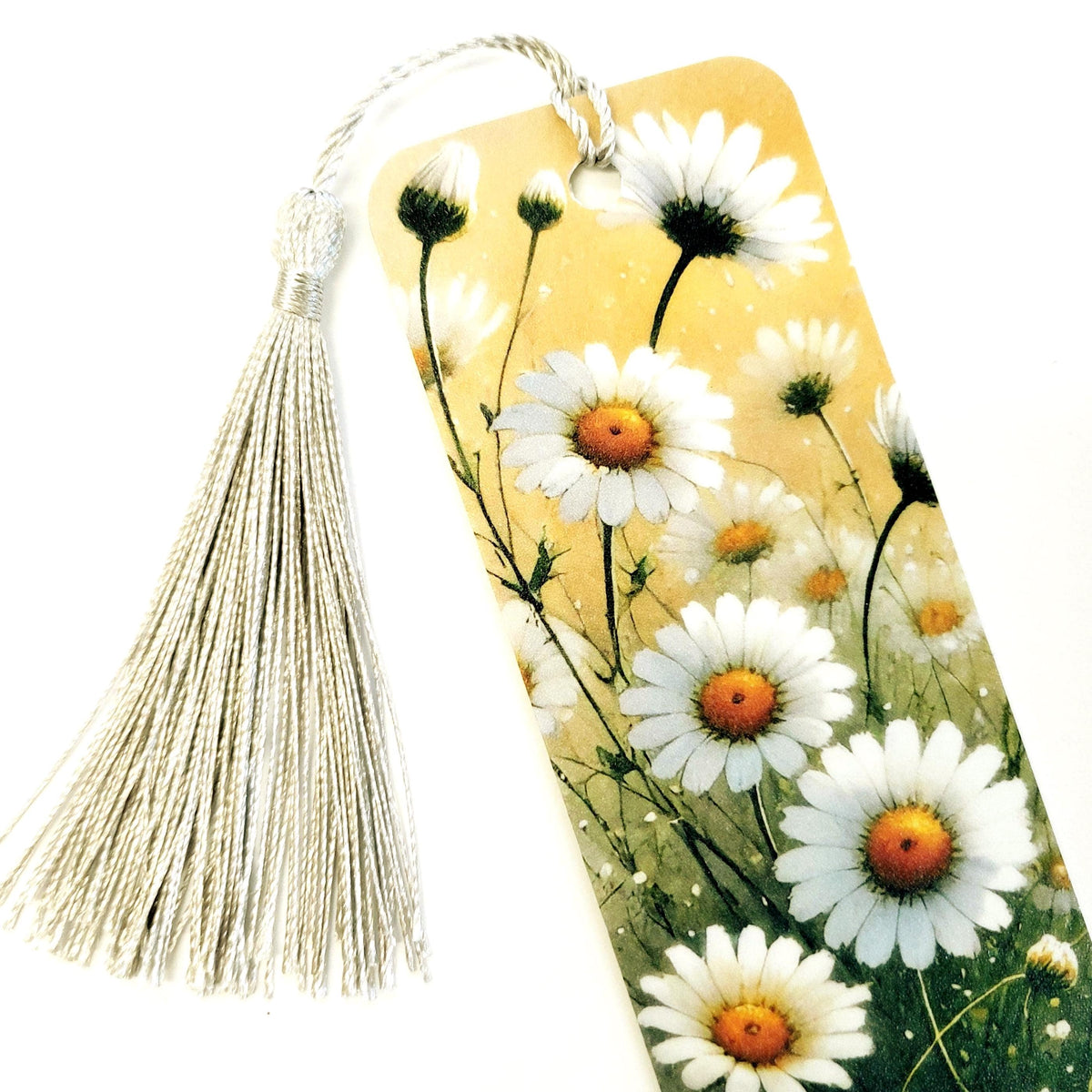 Daisy Bookmark with tassel, double-sided