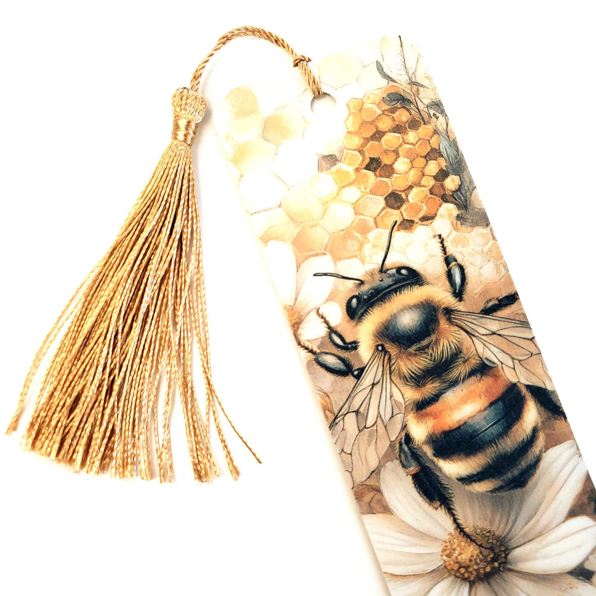 Honeybee Bookmark with tassel, double-sided