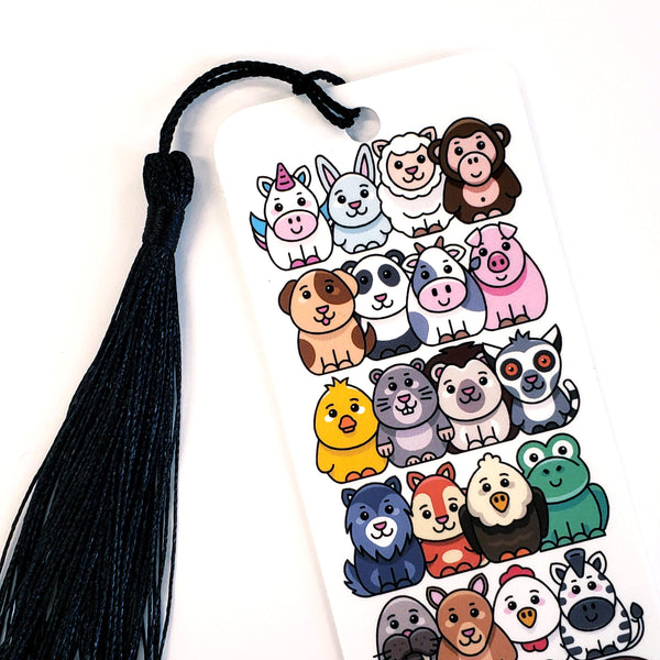 Back-to-School Personalized Name Bookmark – Farm & Wild Animal Cartoon Design with Tassel, Gift for Kids and Young Readers.