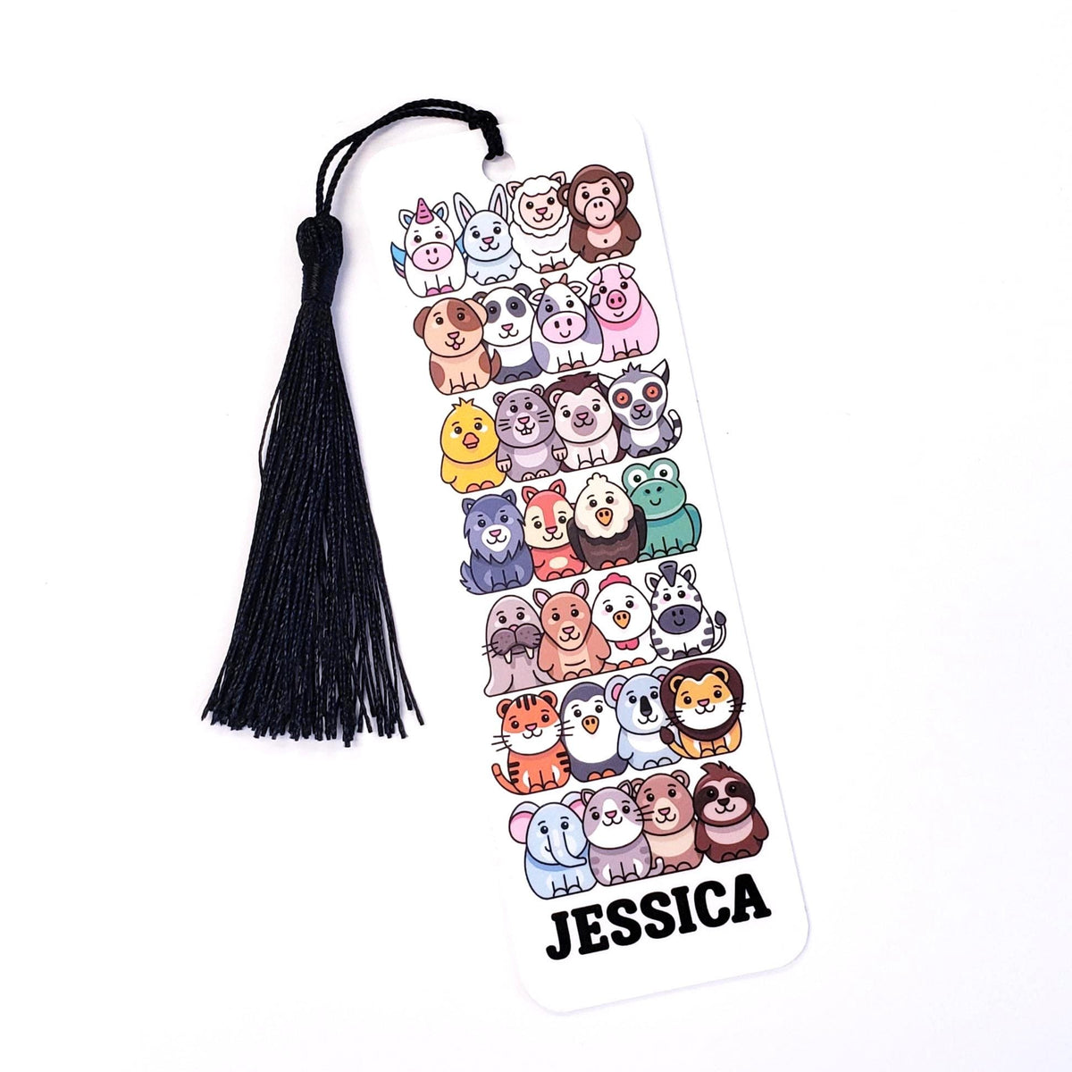 Back-to-School Personalized Name Bookmark – Farm & Wild Animal Cartoon Design with Tassel, Gift for Kids and Young Readers.