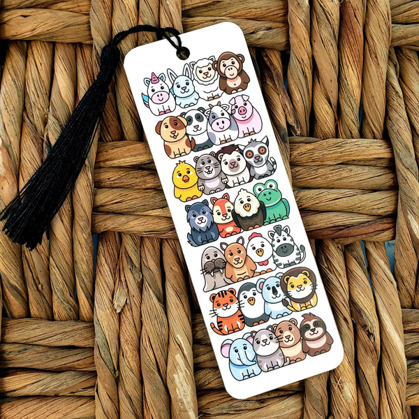 Back-to-School Personalized Name Bookmark – Farm & Wild Animal Cartoon Design with Tassel, Gift for Kids and Young Readers.