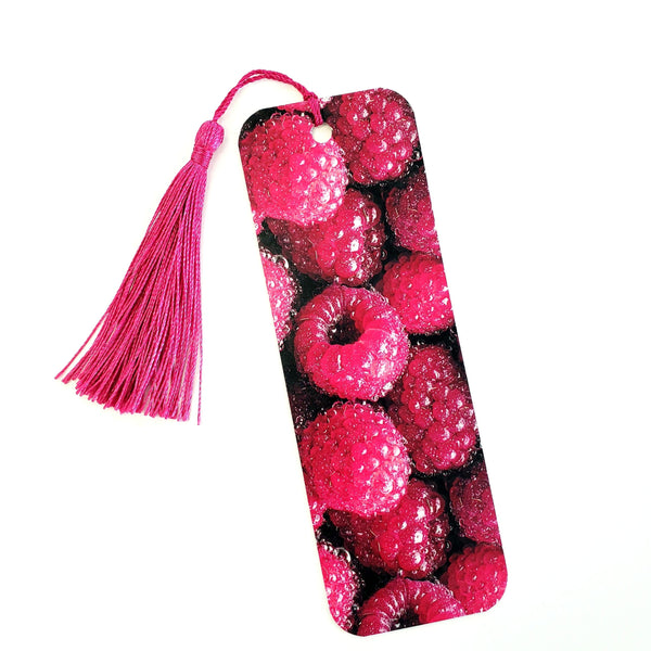 Raspberry Bookmark, double sided summer red berry printed bookmark gift for baker.