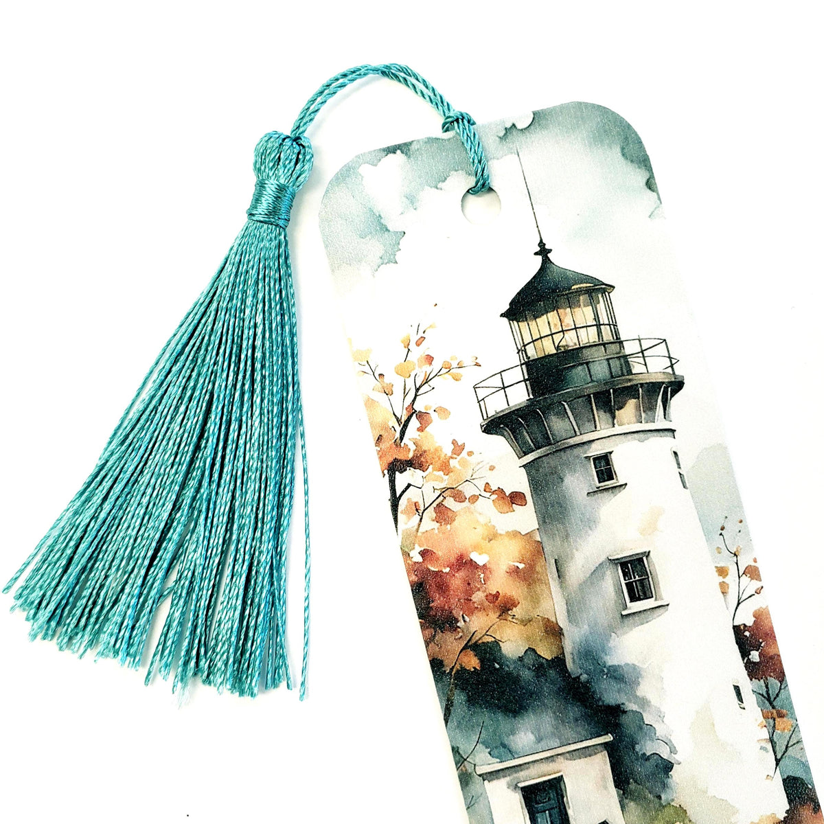 Lighthouse Bookmark with Tassel, double-sided