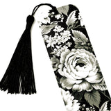 Black and White Floral Rose Printed Bookmark with tassel.