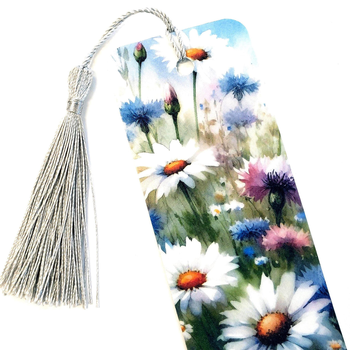 Wildflower Daisy Bookmark with tassel, double-sided