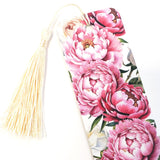 Peony Flowers Bookmark with tassel, double-sided