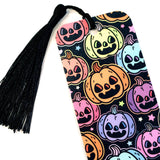 Cute Halloween Pumpkin Bookmark, pastel color pumpkins and stars, double-sided printed laminated bookmark, gift for reader, spooky season