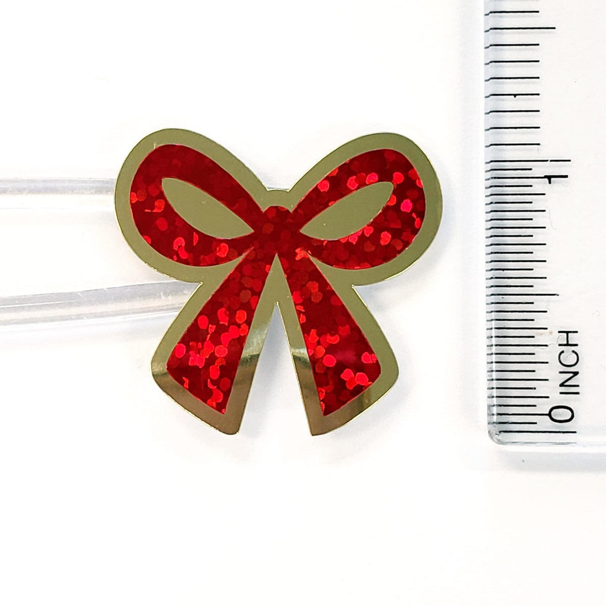 Red Coquette Bow Stickers - set of 20 sparkly ribbons for holiday cards, gift tags and calendars. Waterproof Christmas bow stickers.