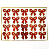 Red Coquette Bow Stickers - set of 20 sparkly ribbons for holiday cards, gift tags and calendars. Waterproof Christmas bow stickers.