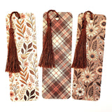 Autumn Floral and Plaid Pattern Bookmarks: Set of 3, double-sided, peach and brown printed cardstock