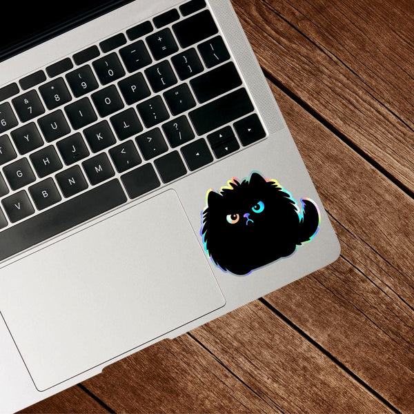 Black Cat Sticker, mad fat cat decal for laptop, phone case sticker, waterproof peel and stick