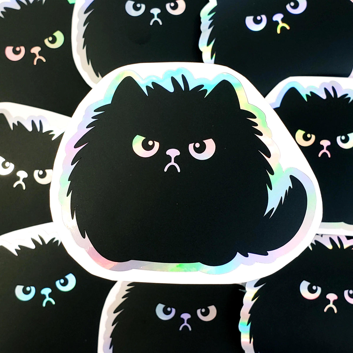 Black Cat Sticker, mad fat cat decal for laptop, phone case sticker, waterproof peel and stick