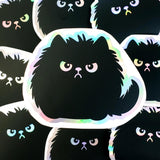 Black Cat Sticker, mad fat cat decal for laptop, phone case sticker, waterproof peel and stick