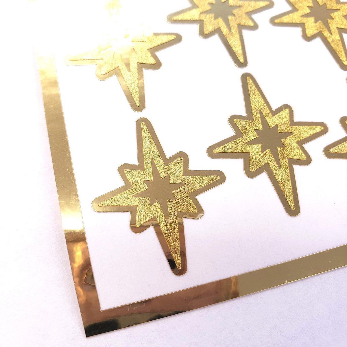 Gold Star of Bethlehem Stickers: 25 Vinyl Compass Stars, 8-Pointed True North Star Decals