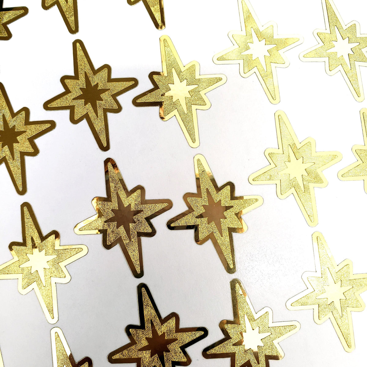 Gold Star of Bethlehem Stickers: 25 Vinyl Compass Stars, 8-Pointed True North Star Decals