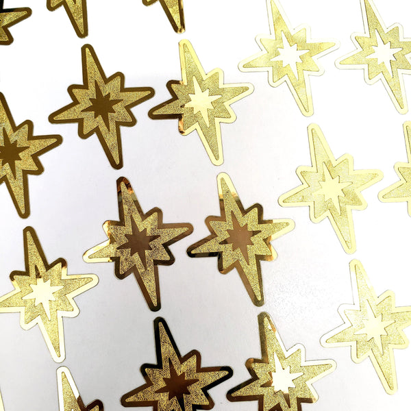 Gold Star of Bethlehem Stickers: 25 Vinyl Compass Stars, 8-Pointed True North Star Decals