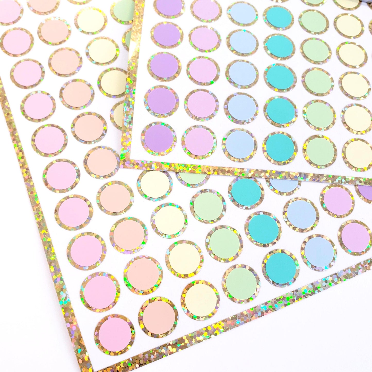 Pastel Colors Rainbow Dot Stickers, set of 96 small round multi color vinyl dot decals, each dot 1/2 inch.