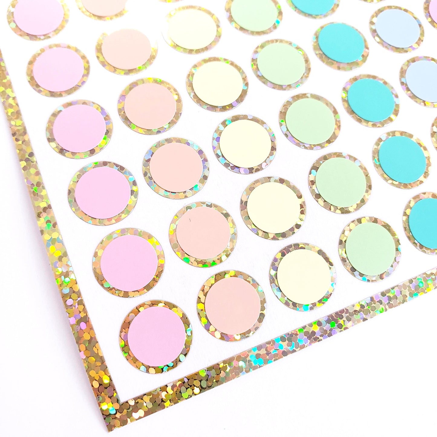 Pastel Colors Rainbow Dot Stickers, set of 96 small round multi color vinyl dot decals, each dot 1/2 inch.