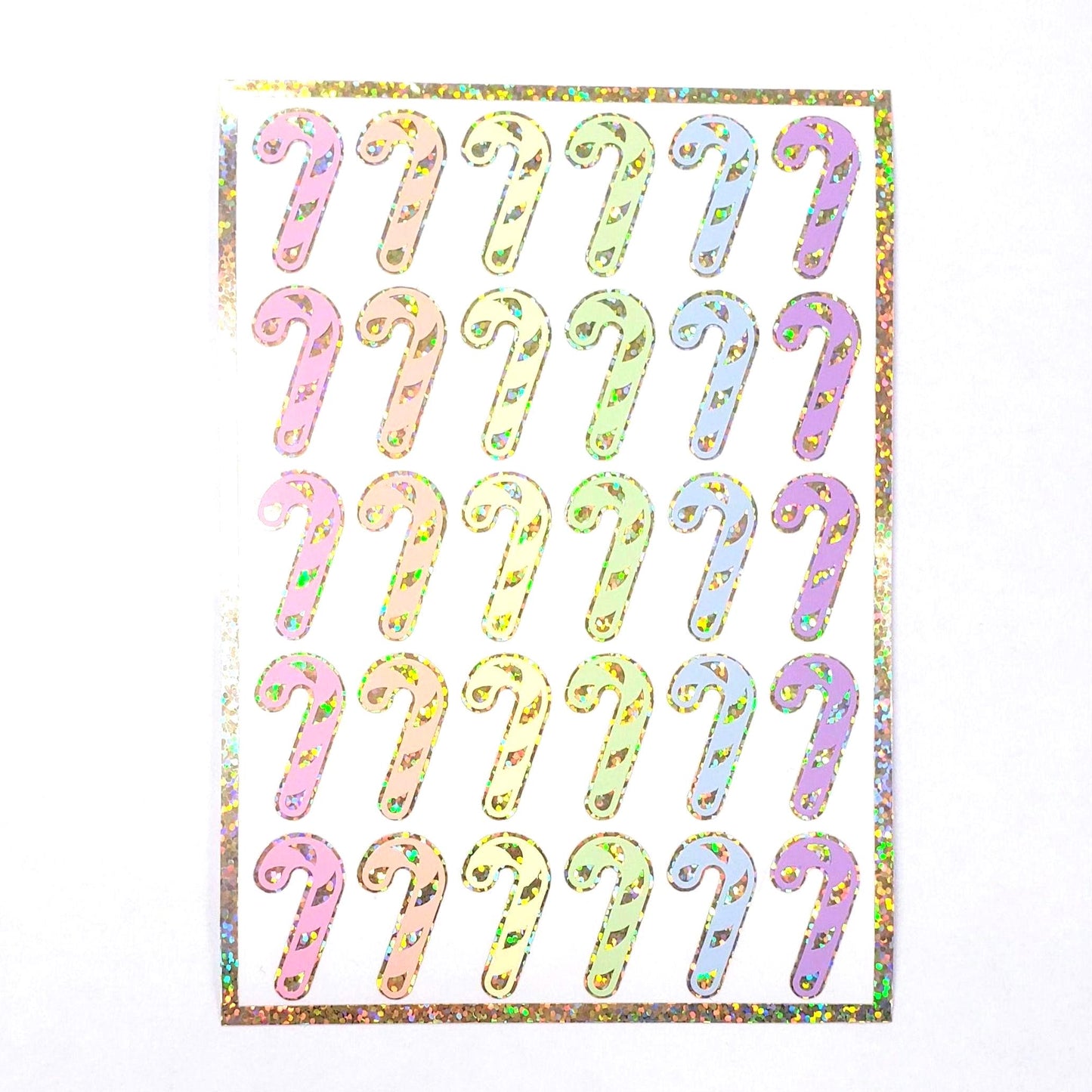 Pastel Candy Cane Stickers, set of 30 Christmas peppermint stickers for holiday cards, ornaments, paper stationery, gift tags and wrap.