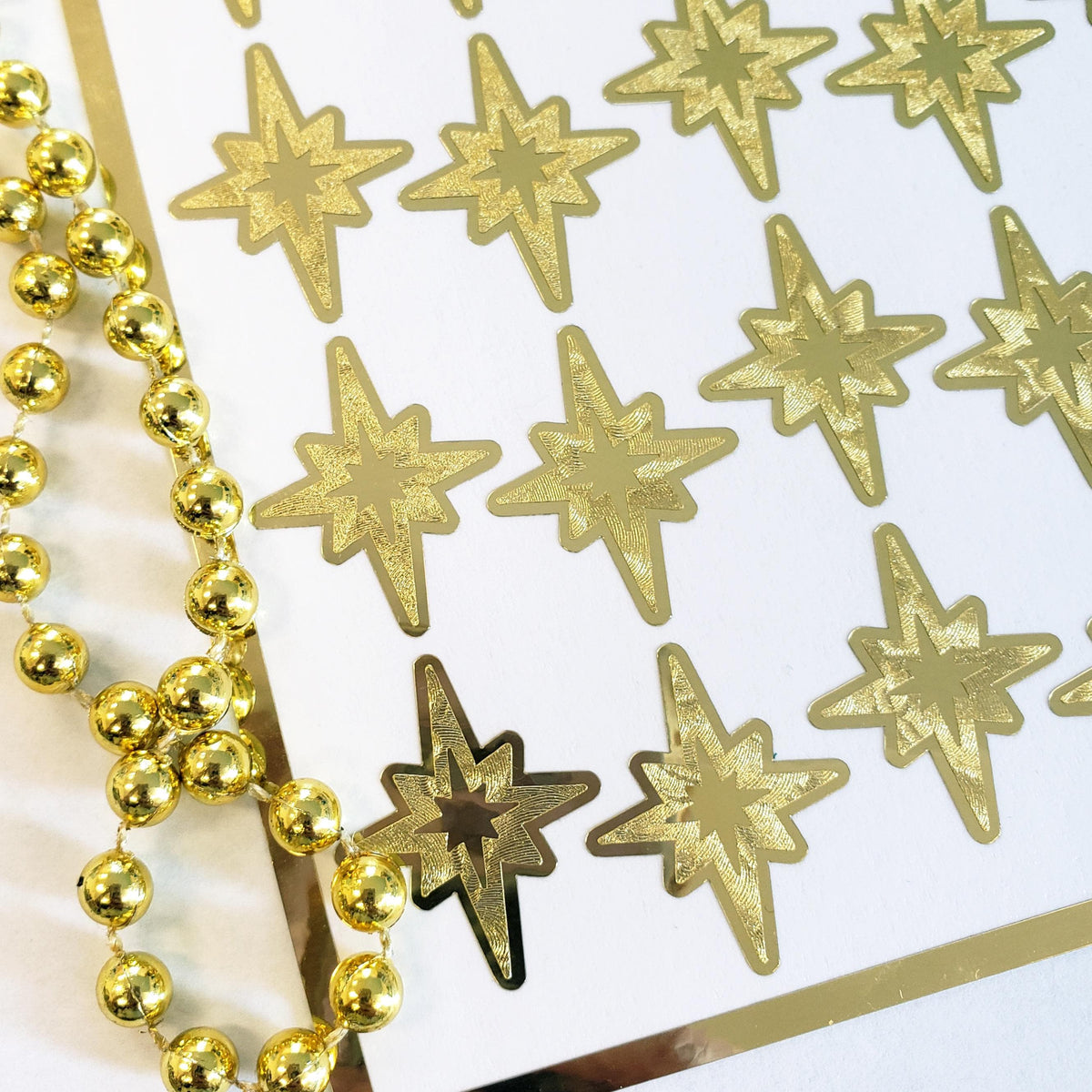 Gold Star of Bethlehem Stickers: 25 Vinyl Compass Stars, 8-Pointed True North Star Decals