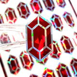 Red rupee stickers, set of 36 sparkly red July birthstone stickers.