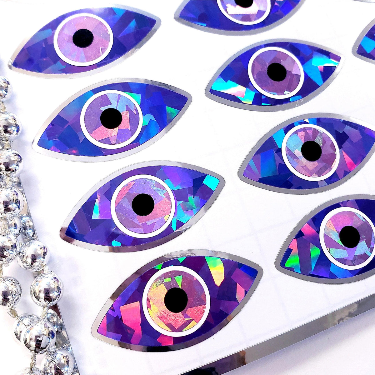 Purple Eyes Stickers, set of 20 sparkly eye stickers for good luck spiritual protection symbol, karma charm, third eye stickers